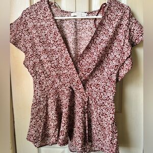 Maroon and white floral blouse